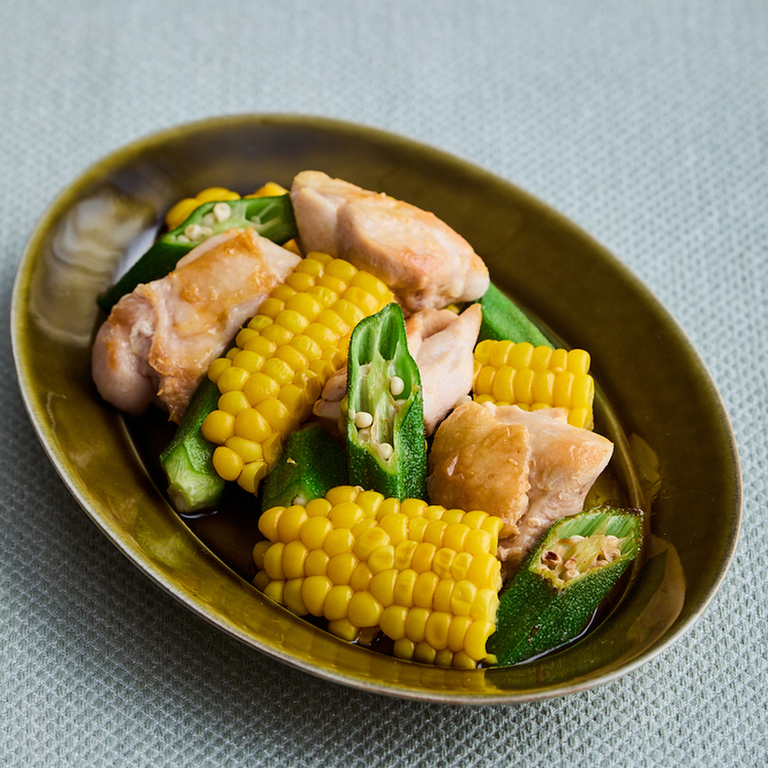 鶏肉ととうもろこしの甘辛炒め