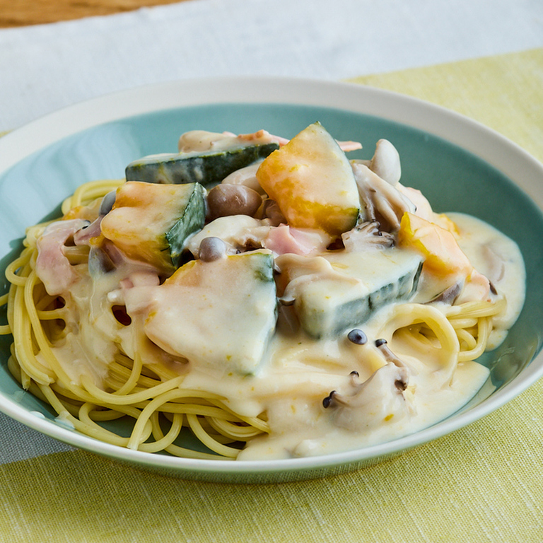 かぼちゃとベーコンのクリームパスタ