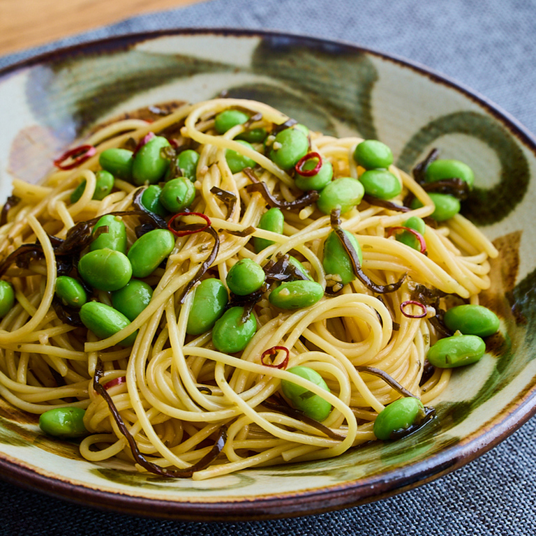 枝豆と塩昆布のパスタ