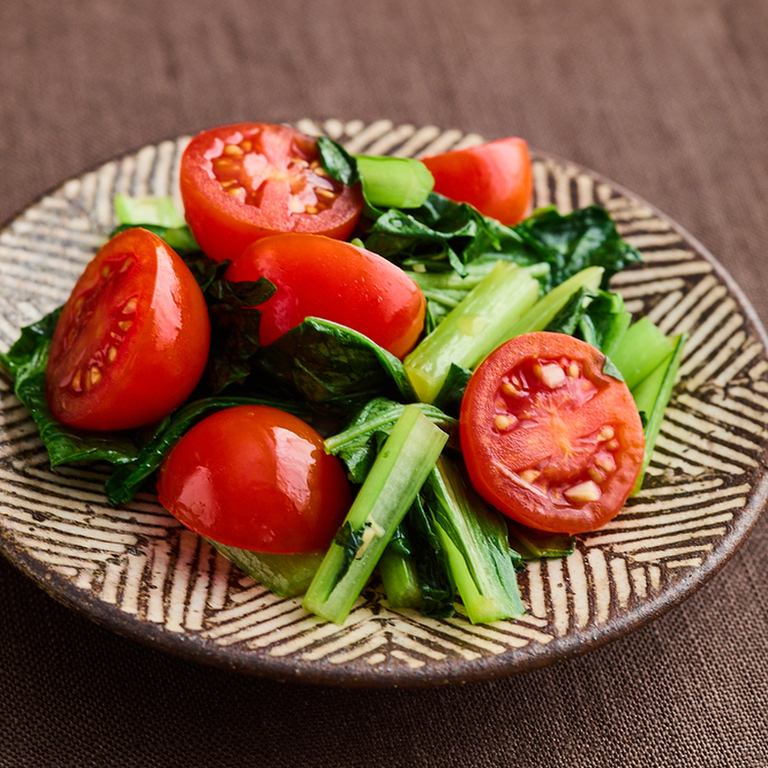 小松菜とミニトマトの中華風炒め