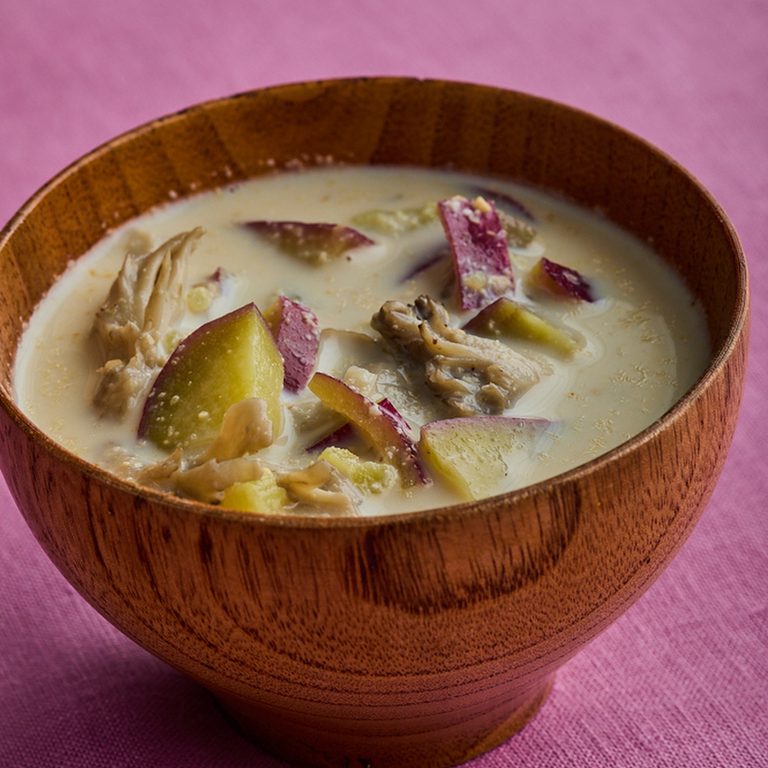 きのことさつまいもの豆乳みそ汁