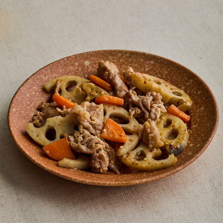 れんこんと豚肉の甘辛炒め