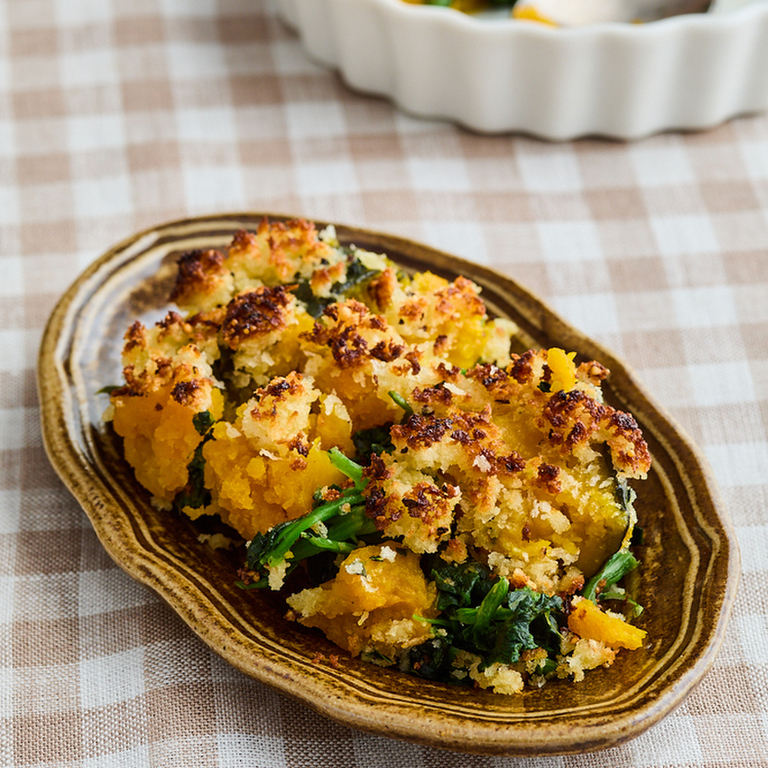 ほうれん草とかぼちゃのパン粉焼き