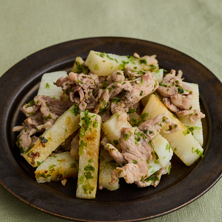 豚肉と長いもの青海苔炒め