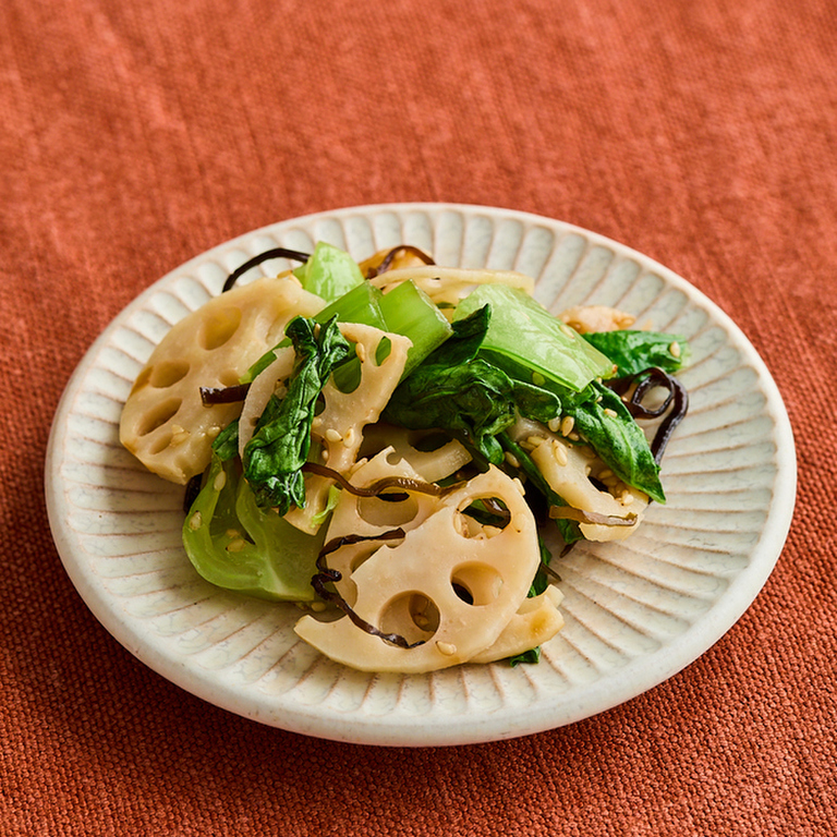 チンゲン菜とれんこんの塩昆布あえ