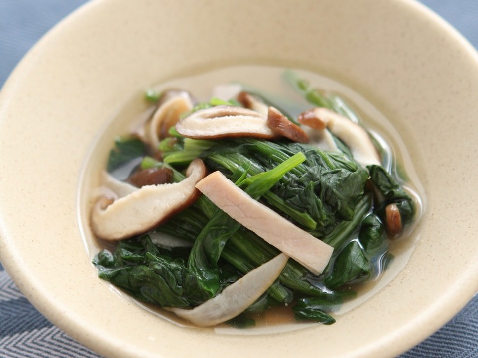 ほうれん草とハムとキノコの煮浸し