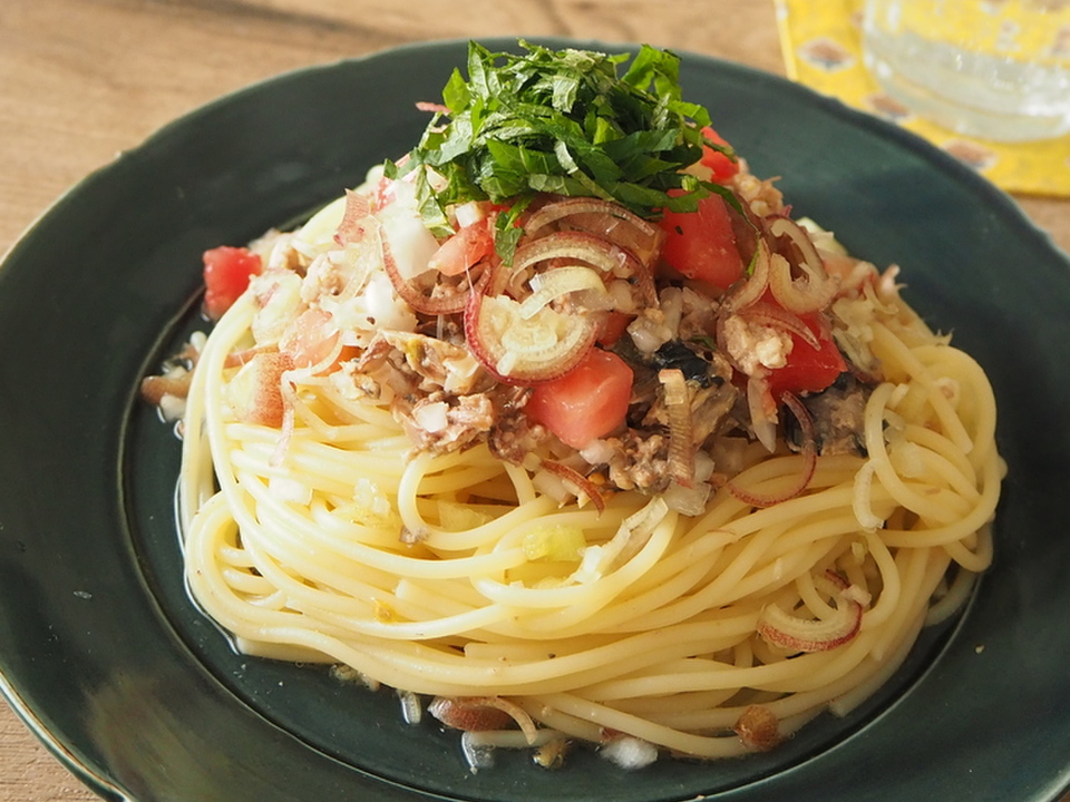 さば缶とトマトの冷製パスタ
