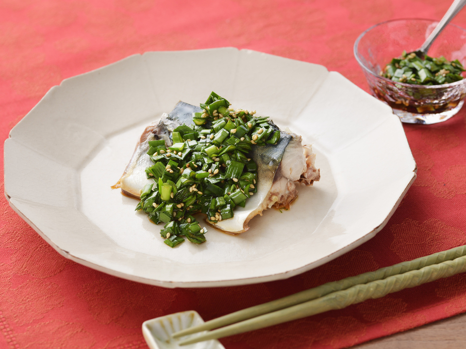 焼きさばの中華風にらダレ