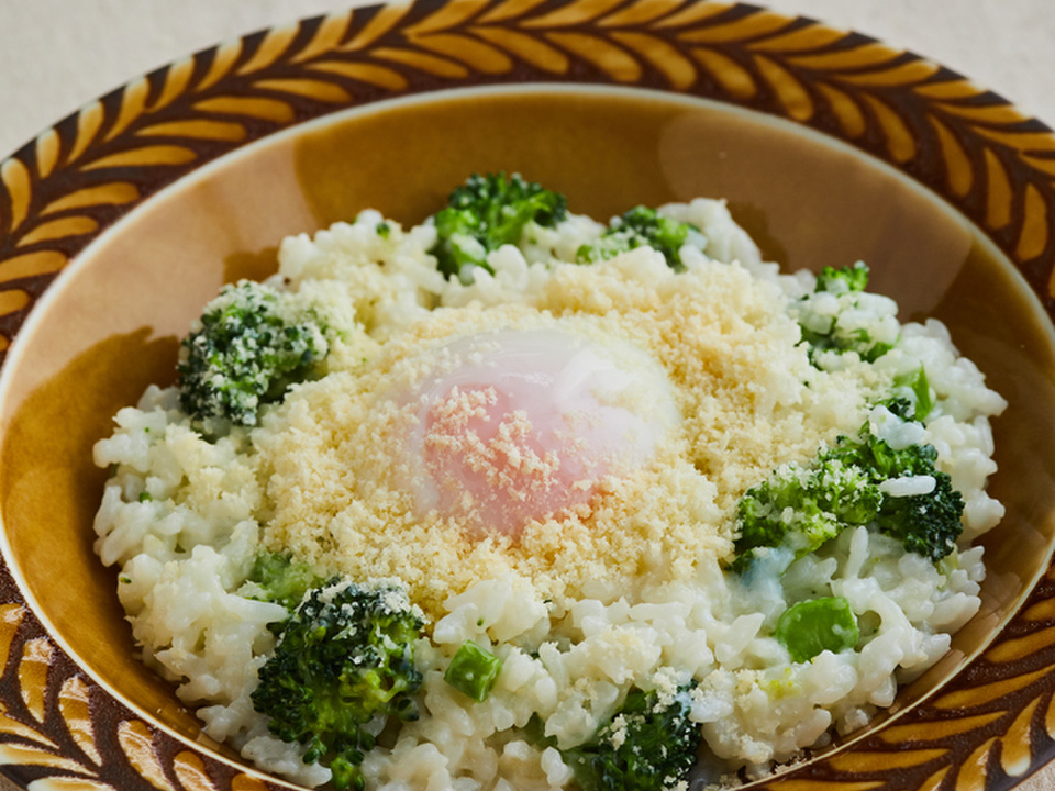 卵とチーズでたんぱく質アップ ミルクリゾット