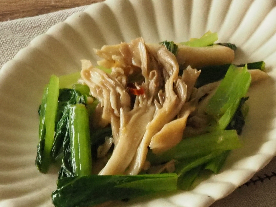 小松菜とまいたけのアヒージョ風炒め