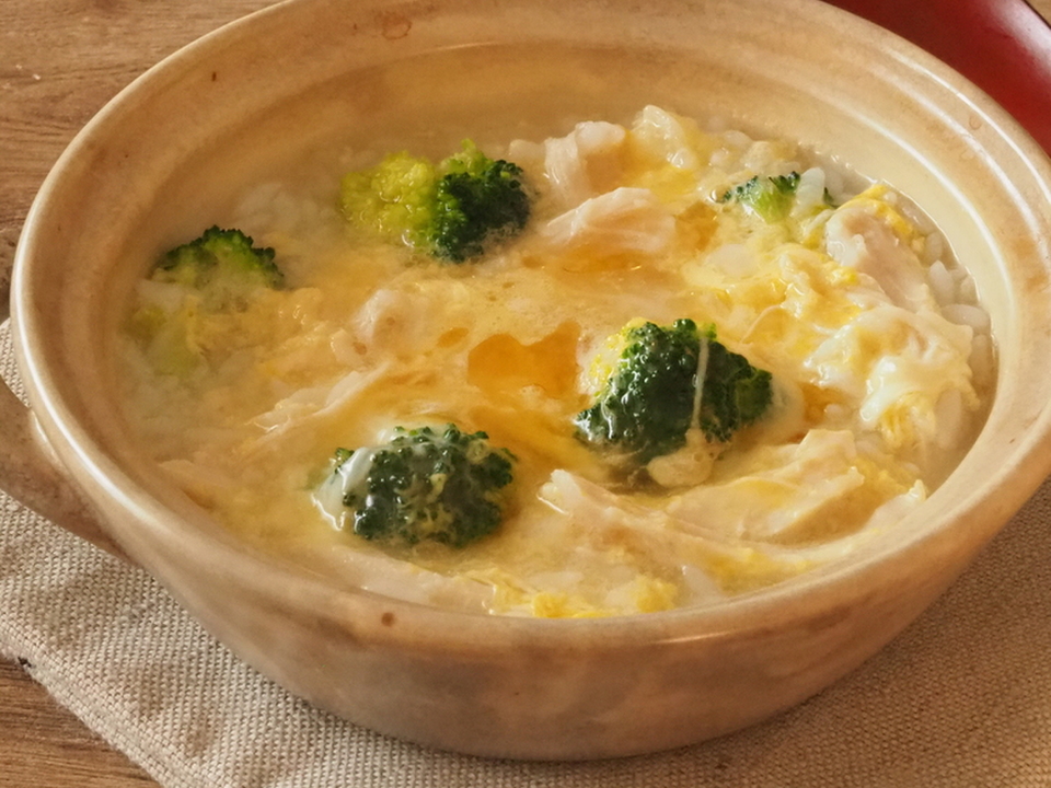 サラダチキンとブロッコリーの中華雑炊