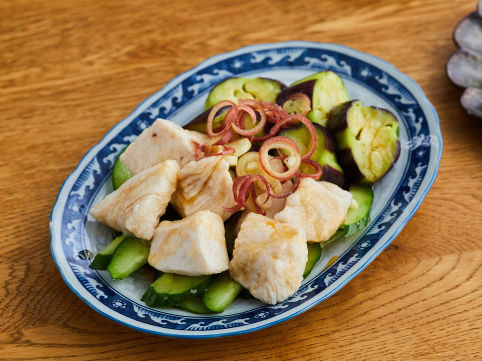 鶏肉となすのさっぱり中華だれ