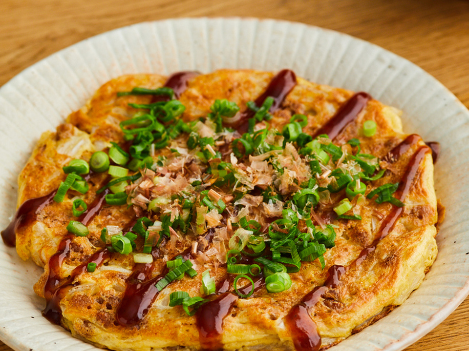 納豆ともやしのお好み焼き