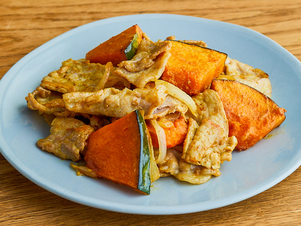 豚肉とかぼちゃのカレーマヨ炒め