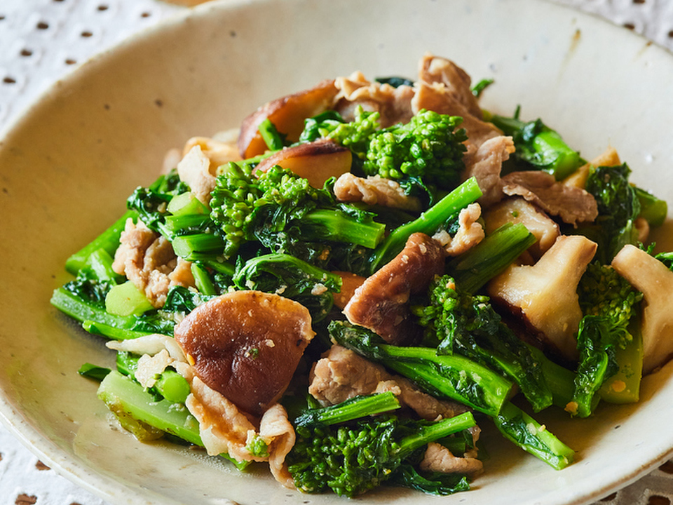 豚こまと菜の花のごまみそ炒め