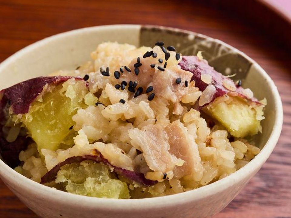 切り餅で 豚肉とさつまいものおこわ風
