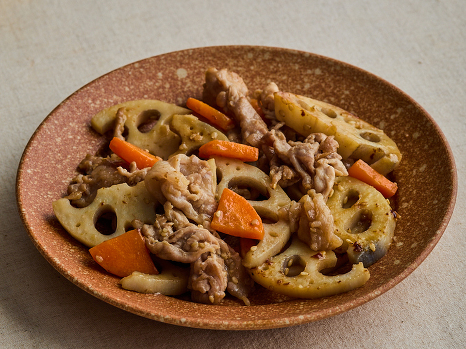 れんこんと豚肉の甘辛炒め