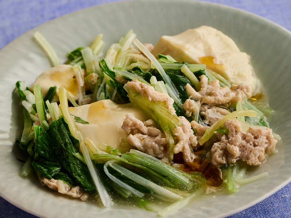 水菜と豆腐の塩あんかけ