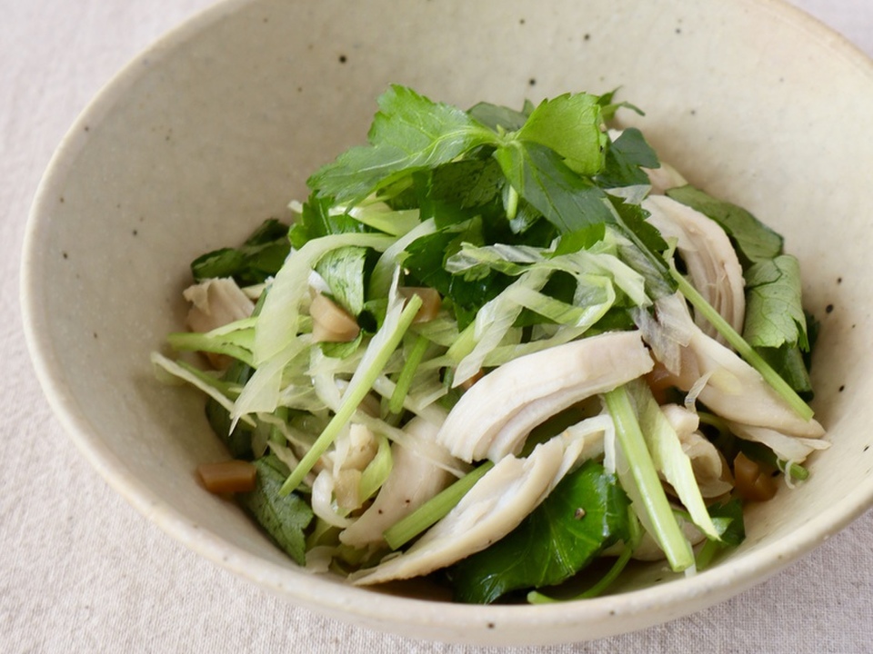 ささみとみつばのザーサイあえ