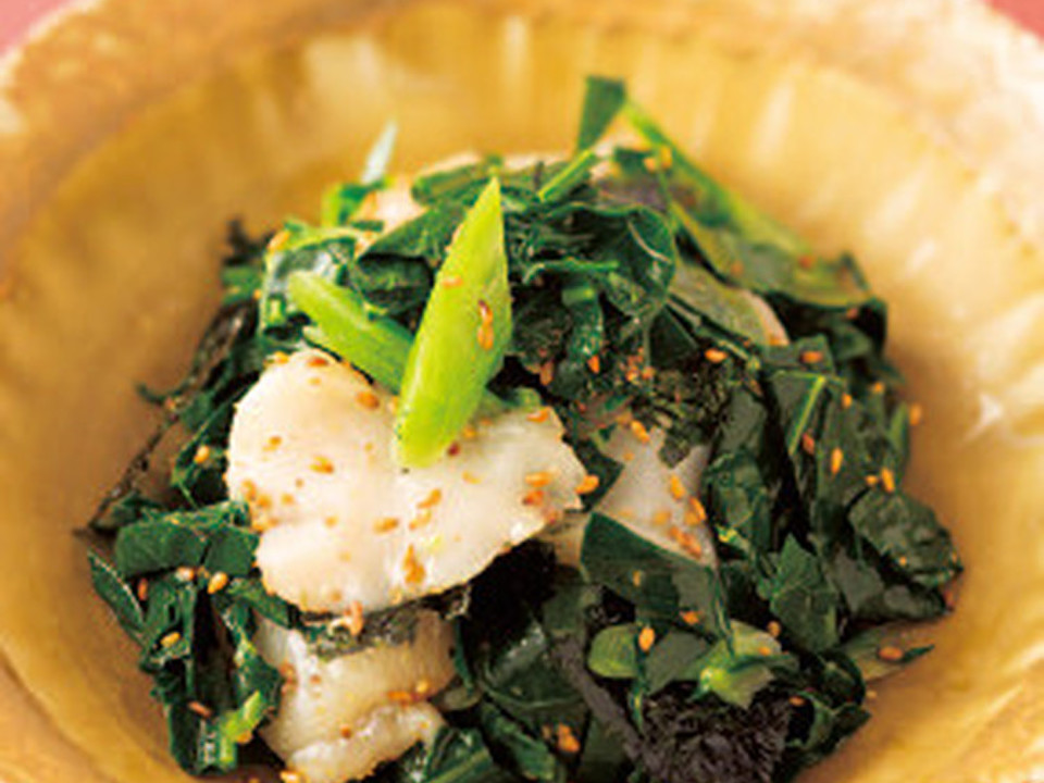 ケールとホタテ、韓国のりのナムル風サラダ