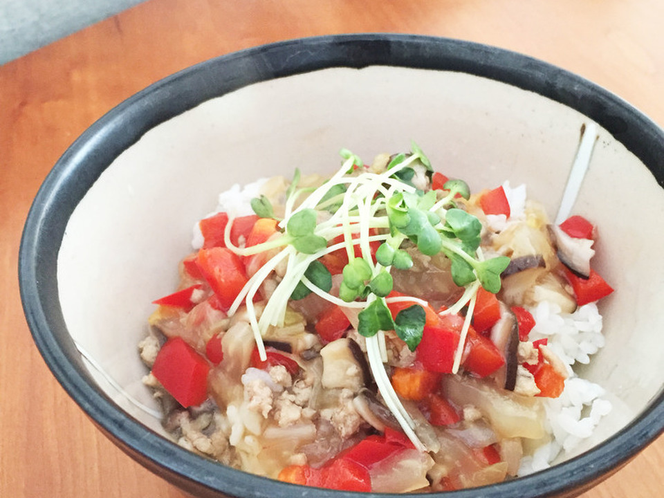 パプリカと挽肉のあんかけ丼