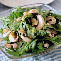 生で味わう春菊とマッシュルームのサラダ