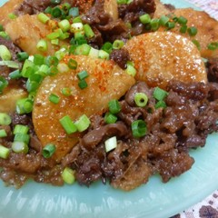 すき焼き風牛肉と焼き山芋の炒め物