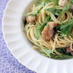 鶏肉と水菜のレモンバター醤油スパゲティ