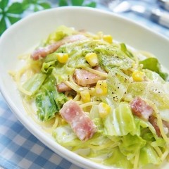 春キャベツとベーコンのミルクスープパスタ