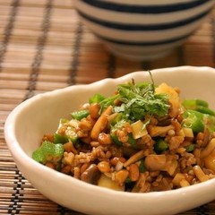 納豆と挽肉 ネバネバ野菜の中華風炒め