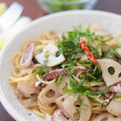 イカとれんこんのアンチョビパスタ