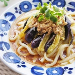 冷凍うどんとレンジで 茄子とツナの冷うどん