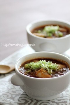 春雨入り葱のピリ辛ゴマ味噌スープ