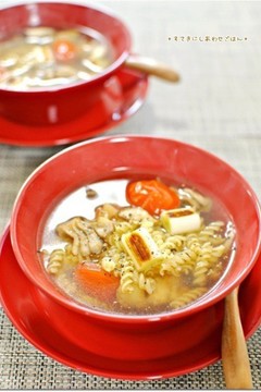 焼き野菜のしょうがスープパスタ