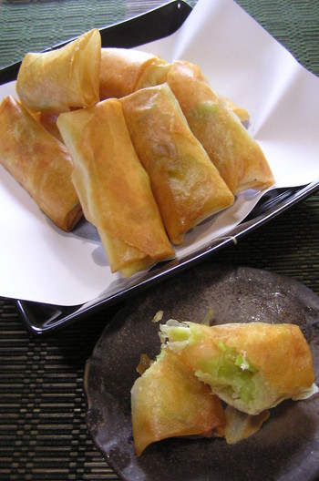 そら豆とえびの春巻き