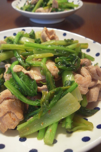 豚肉とカブの葉のオイスター炒め