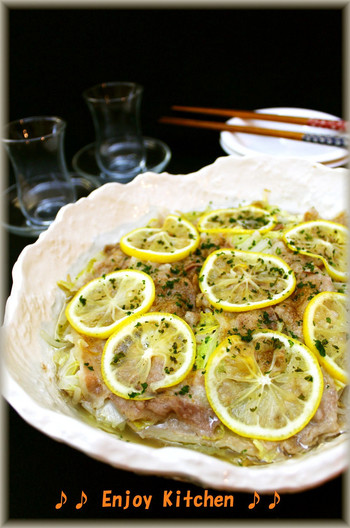 レモン風味 豚肉と白菜ともやしのレンジ蒸し