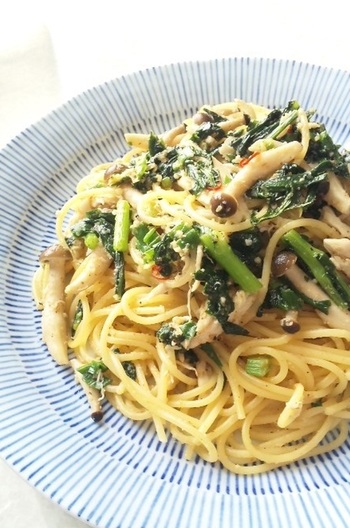 ささみと春菊の和風ごまパスタ