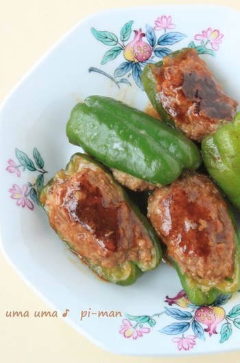 脂質控えめ ピーマンの肉詰め