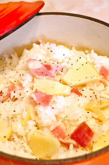 タケノコとベーコンのコンソメライス