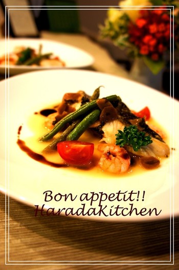 スズキのポアレ バルサミコ風味