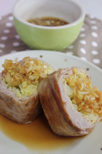 キャベツの豚ロール たっぷりネギだれ