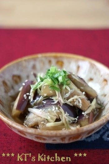 なすとみょうがのじゃこごま酢あえ