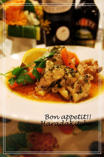 鶏もも肉のハーブ蒸し レモン醤油ソース