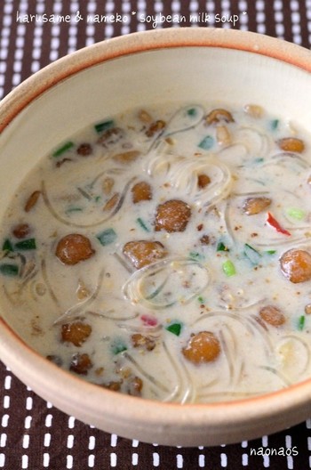 春雨となめこの豆乳中華スープ