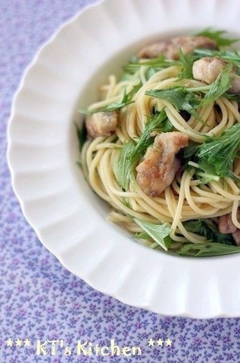 鶏肉と水菜のレモンバター醤油スパゲティ