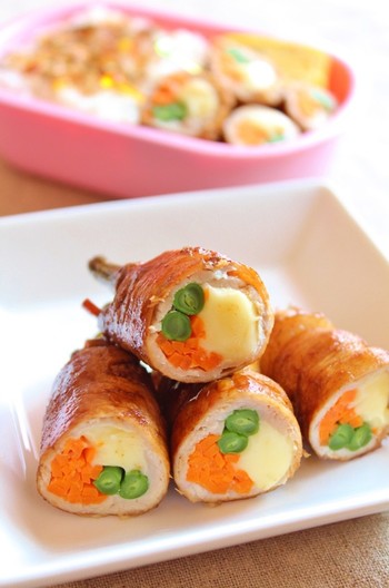 カラフル野菜とチーズの豚ソース巻き