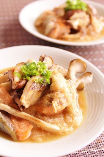 焼ききのこと鮭のとろろあんかけ煮