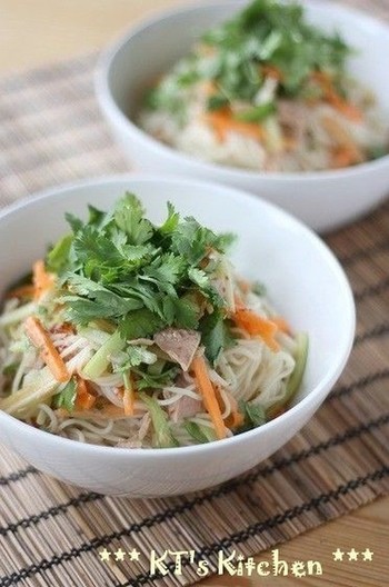 ツナとパクチーのエスニックサラダそうめん