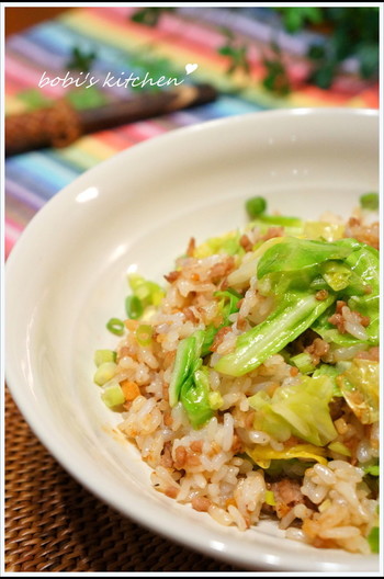 春キャベツと挽肉の炒飯